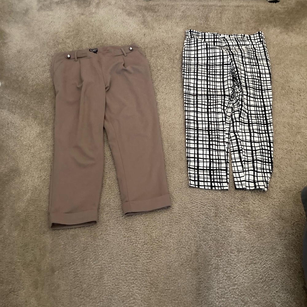 Larry Levine Black and White Grid Cropped Pants - Two-Pack